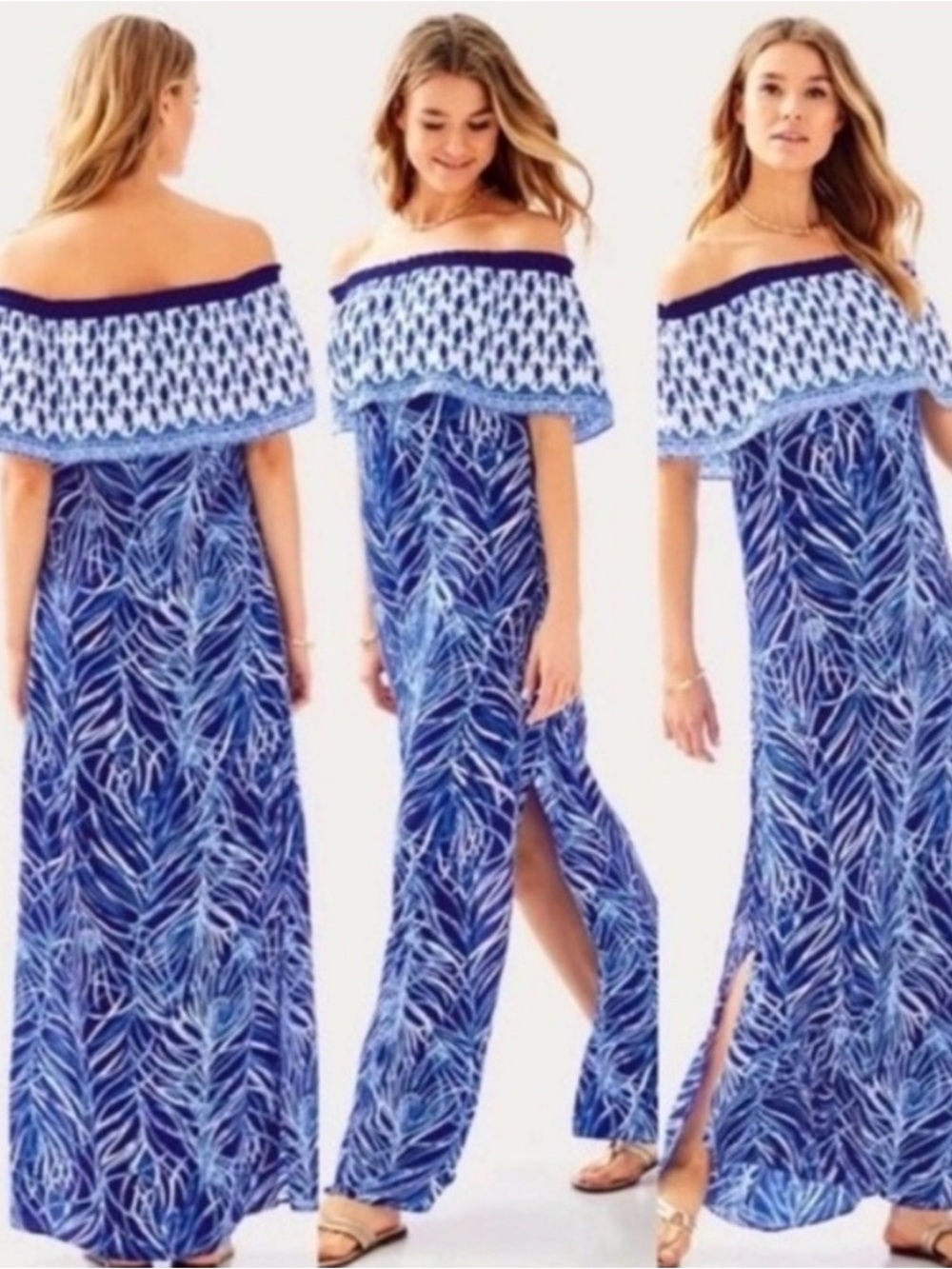 Lilly Pulitzer Alicia Maxi Dress Blue Twilight XXS Vguc - Picture 2 of 8